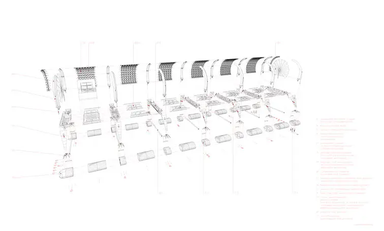 Explosionszeichnung der Bauteile