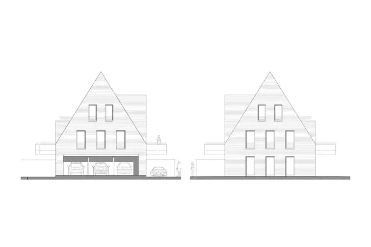 Die symmetrischen Giebelw&auml;nde schlie&szlig;en das Langhaus ab