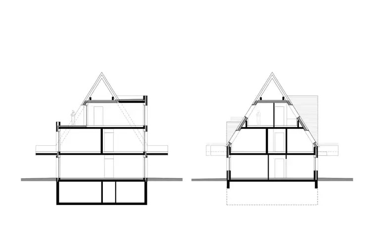 Querschnitte: das Haus ist gartenseitig teilunterkellert