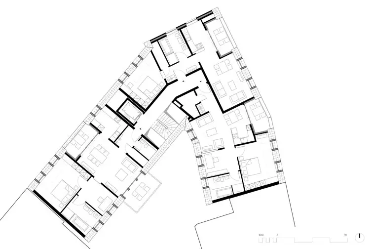 Grundriss Dachgeschoss: jede Wohnung besitzt eine Dachterasse oder einen Balkon